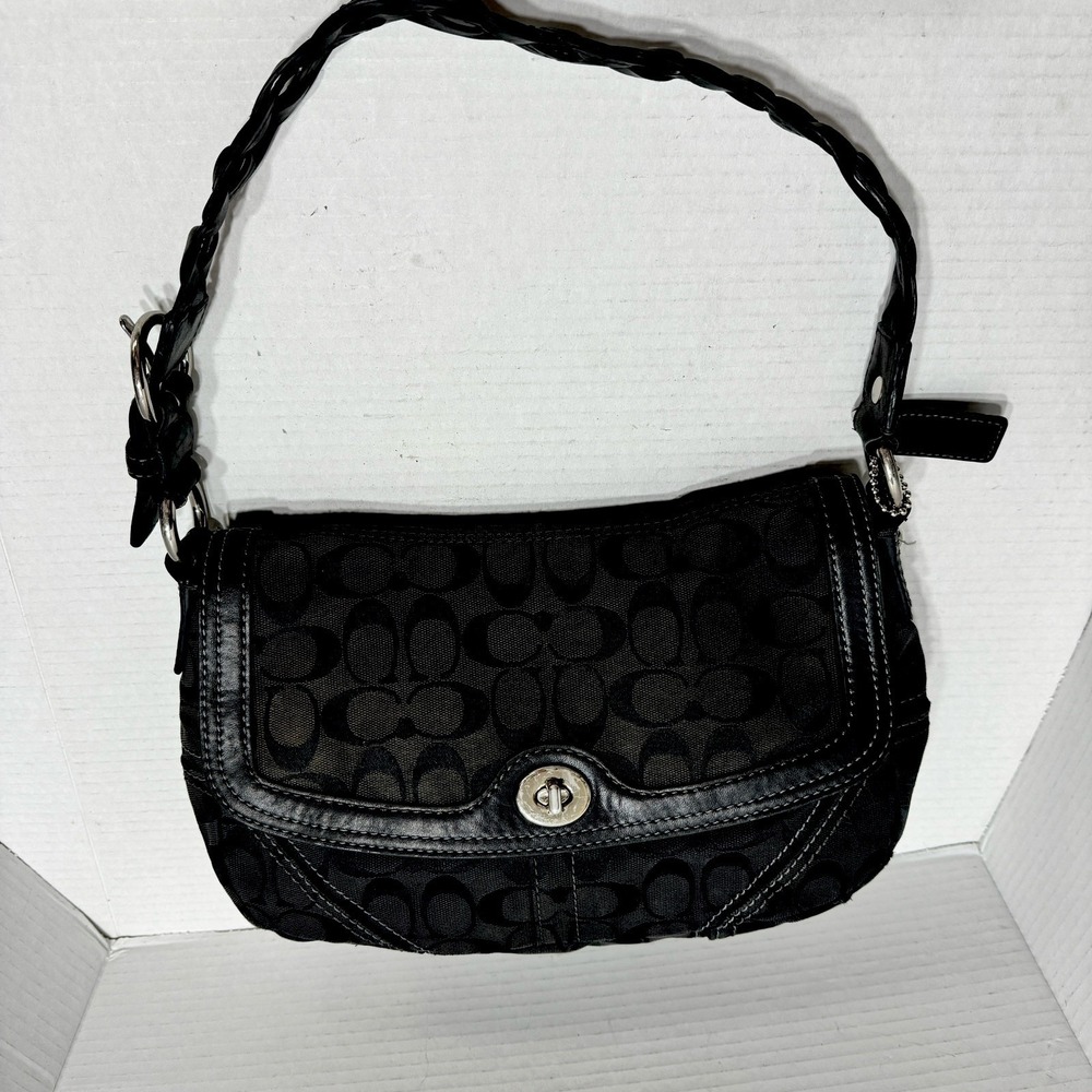 Y2K Coach Chelsea Flap Monogram Signature Canvas Turnkey Bag 11014 Boho Black - Picture 2 of 11